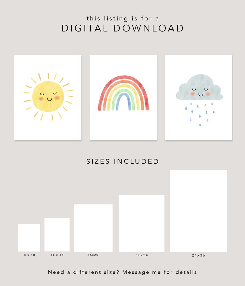Sunshine Nursery Print, Sun Rainbow Cloud Art Print, Neutral Nursery ...