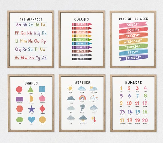 Educational Prints Set of 6 Preschool Posters Classroom | Etsy