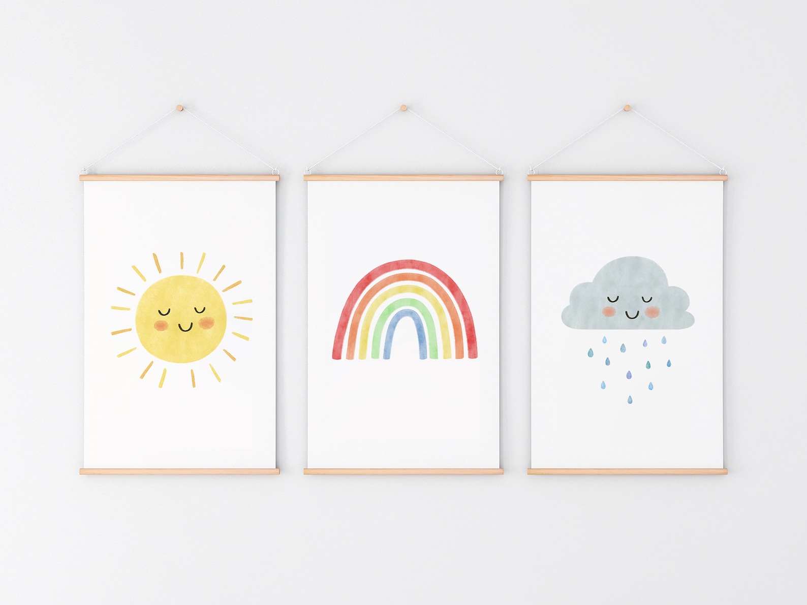 Sunshine Nursery Print, Sun Rainbow Cloud Art Print, Neutral Nursery ...