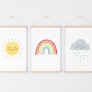 Sunshine Nursery Print, Sun Rainbow Cloud Art Print, Neutral Nursery ...