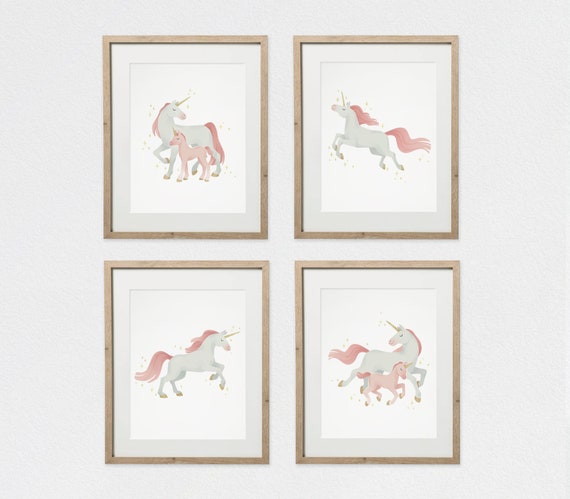 Unicorn Print Set of 4 Unicorn Prints Girls Room Decor - Etsy