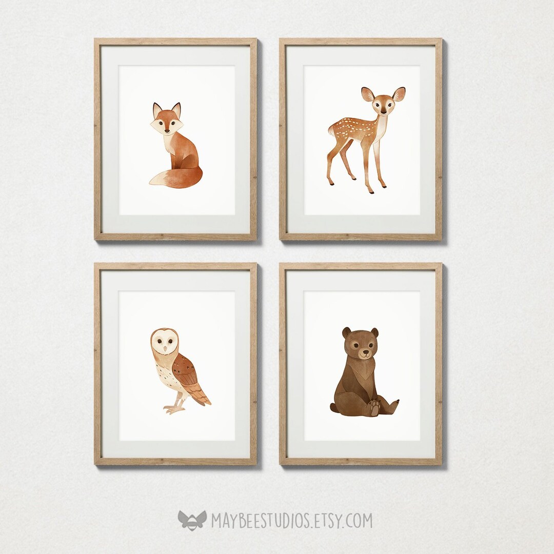 Set of 4 Woodland Nursery Prints, Woodland Nursery Printables, Woodland ...
