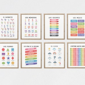 Educational Spanish Prints, Set of 8 Preschool Posters, Spanish Classroom Decor, Homeschool Decor, DIGITAL DOWNLOAD