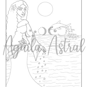 Yemaya Goddess printable coloring page, Digital stamp, wall art, image 2