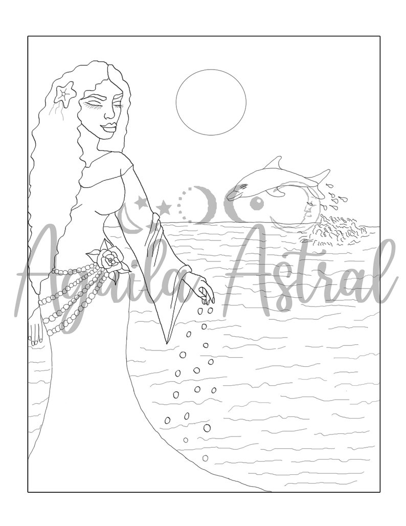 Yemaya Goddess printable coloring page, Digital stamp, wall art, image 2