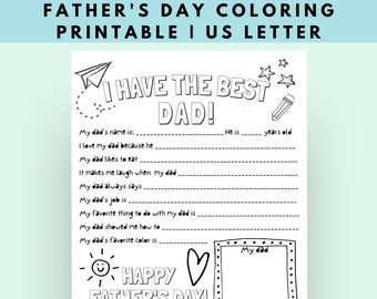 Father's Day Gift Coloring Printable Keepsake | All About Dad Interview | Dad Questionnaire Activity