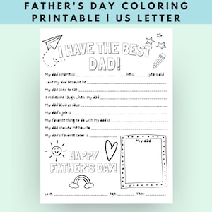 Souvenir imprimable à colorier pour la fête des pères | Tout sur l'entretien avec papa | Questionnaire pour papa | Aussi papa, papi, grand-père et papa