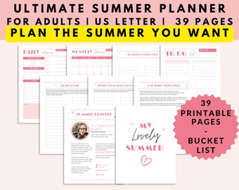 Summer Planner Adult | Printable Summer Goals Bundle for Moms | Quarterly, 90-Day, 12-week planner | 39 Pages | Digital Download