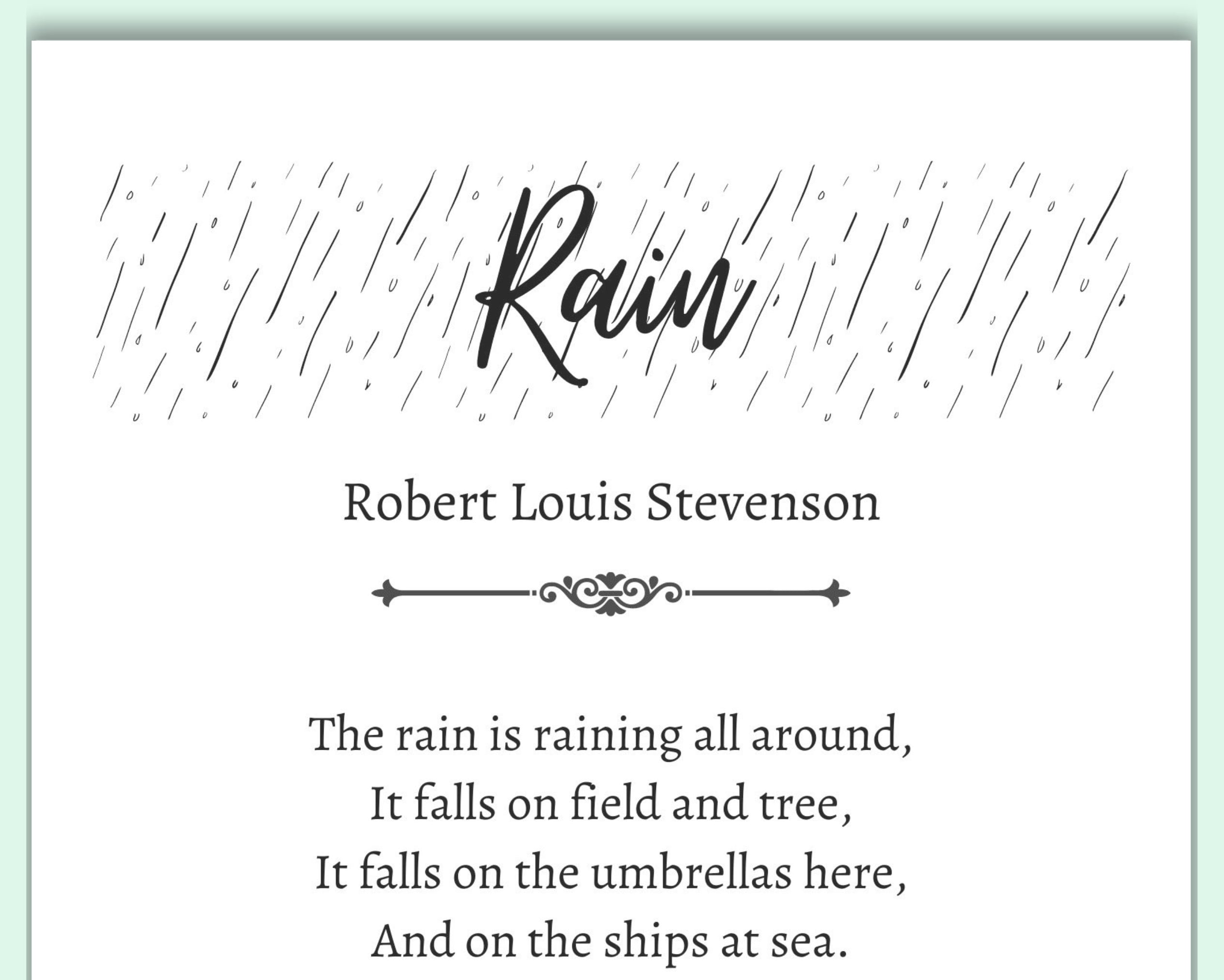 The Rain Poem Print by Robert Louis Stevenson | Digital Download ...