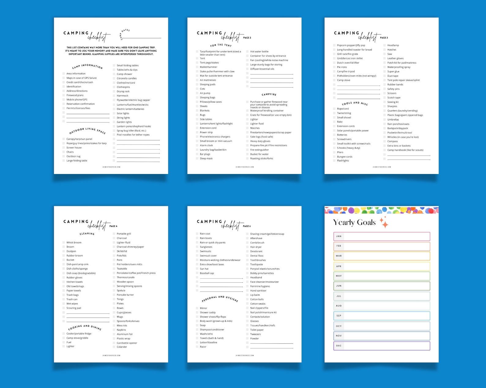 Printable Camping Checklist PLUS Grocery List Planner 12 Pages Tent ...