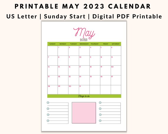 May 2023 Printable Calendar Instant Download Monthly - Etsy
