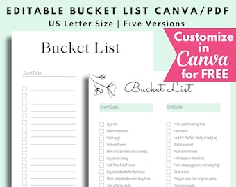 Bucket List Template *Editable*  Printable | Canva | Blank and Filled with Spring Activities