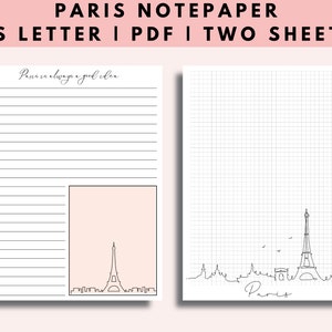 Paris Printable Notepaper – Eiffel Tower Instant Download - Lined & Graph Paper Aesthetic Stationery Planners for Journals, iPad Note-Taking