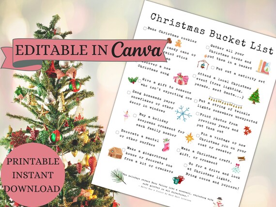Printable Christmas Holiday Bucket List EDITABLE in Canva for - Etsy