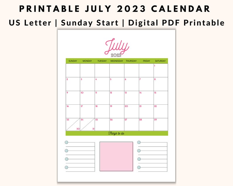 July 2023 Printable Calendar Instant Download Monthly - Etsy Canada