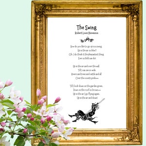 The Swing Poem Print by Robert Louis Stevenson Digital Download Printable Child's Garden of Verses image 2