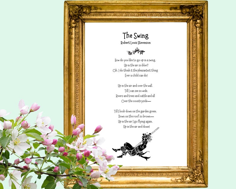 The Swing Poem Print by Robert Louis Stevenson Digital Download Printable Child's Garden of Verses image 2