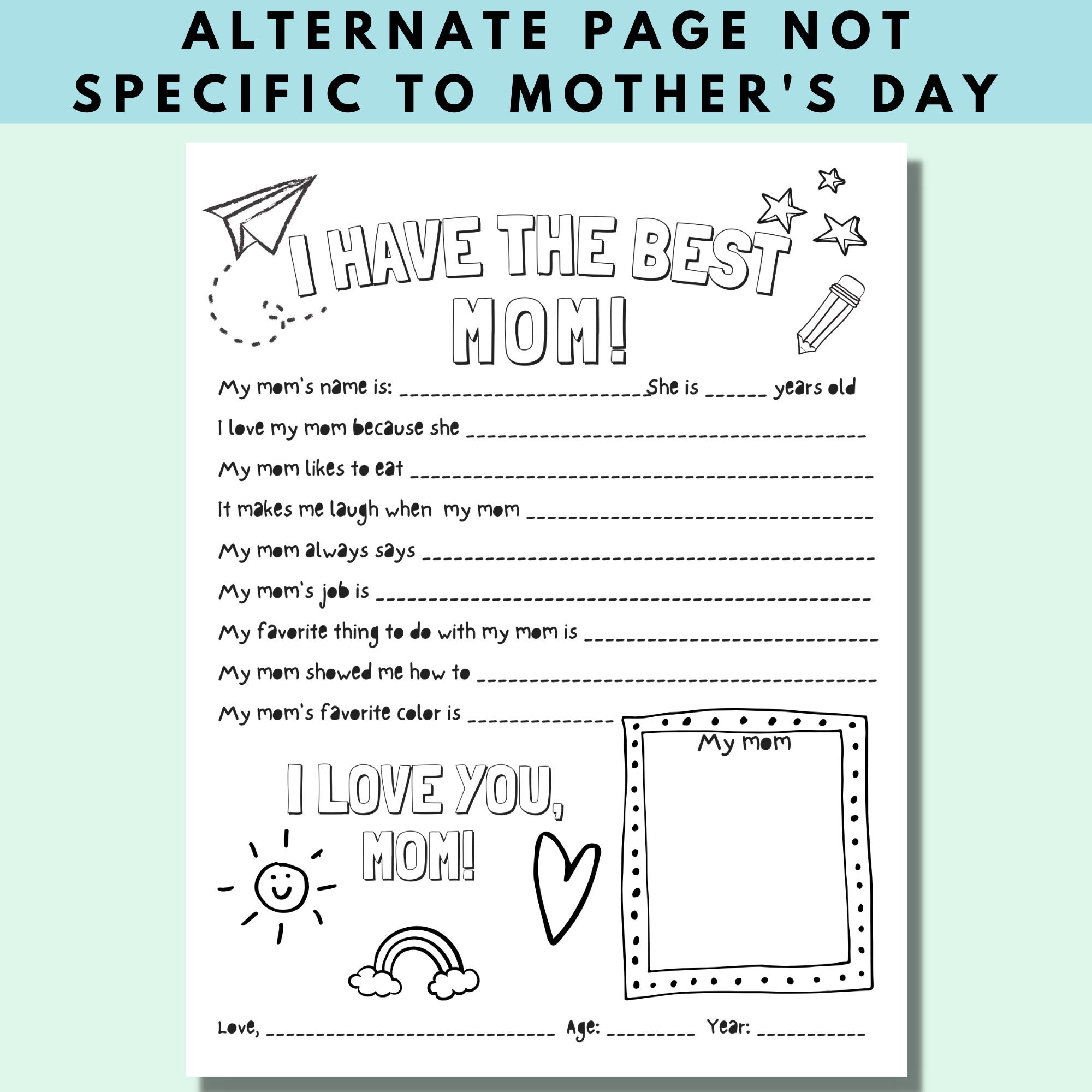 Mother's Day Gift Coloring Printable Keepsake | All About Mom Interview ...