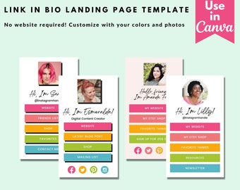 Instagram Link in Bio Landing Page  - Canva Template -Bright Colorful Rainbow Mobile Mini Website - Digital Download - Social Media Website