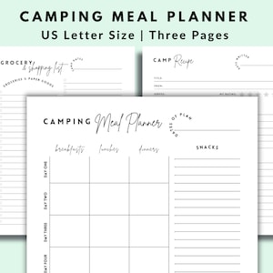Printable Camping Meal Planner and Grocery Checklist for Glamping | Digital Shopping check list