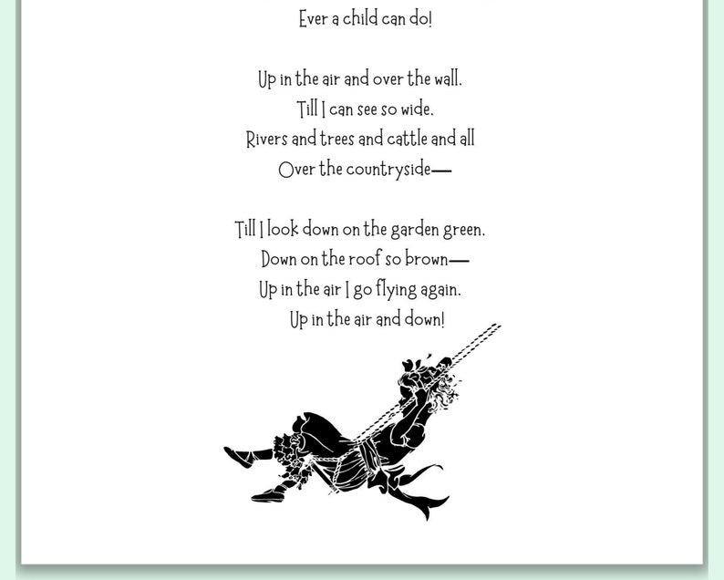 The Swing Poem Print by Robert Louis Stevenson Digital Download Printable Child's Garden of Verses image 4