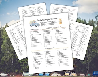 Printable Camping Checklist Planner | Five Pages | Tent Glamping | Digital Packing Check List