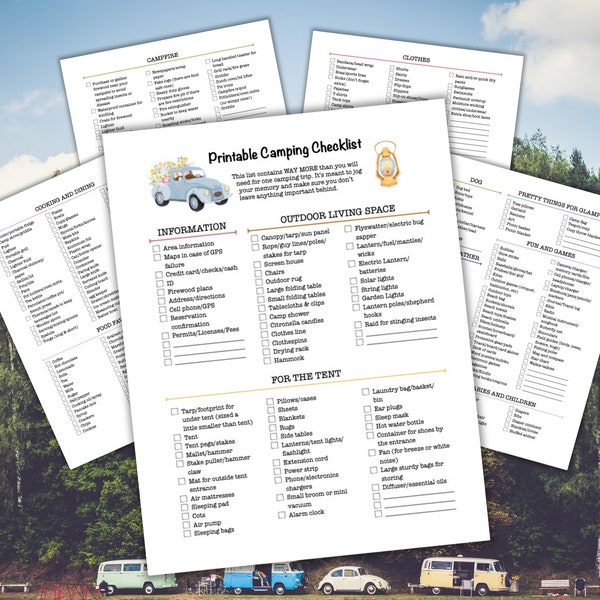 Printable Camping Checklist Planner | Five Pages | Tent Glamping | Digital Packing Check List