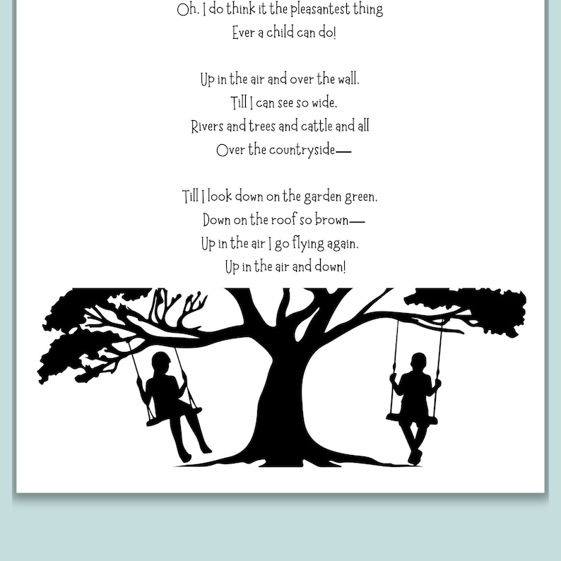 The Swing Poem Print by Robert Louis Stevenson Digital Download Printable Child's Garden of Verses image 5