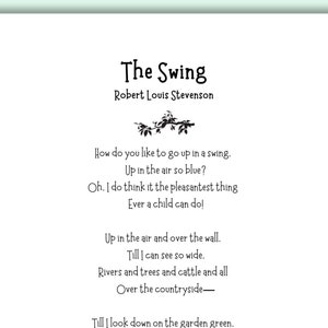 The Swing Poem Print by Robert Louis Stevenson Digital Download Printable Child's Garden of Verses image 3