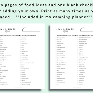Printable Camping Basics Food Checklist for Glamping | Digital Shopping check list