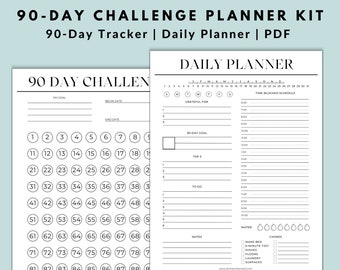 90 Day Challenge Habit Tracker Kit Printable | PDF | Quarterly Goal Planning | 12 Week Plan