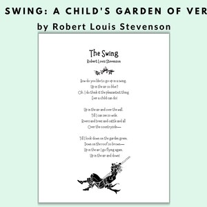 The Swing Poem Print by Robert Louis Stevenson | Digital Download Printable | Child&#39;s Garden of Verses