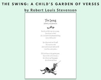 The Swing Poem Print by Robert Louis Stevenson | Digital Download Printable | Child's Garden of Verses