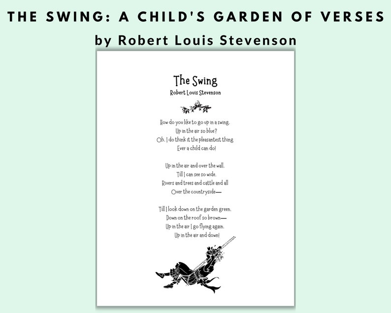 The Swing Poem Print by Robert Louis Stevenson Digital Download Printable Child's Garden of Verses image 1