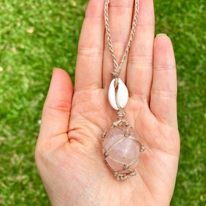 Handmade Rose Quartz Adjustable Macrame Necklace