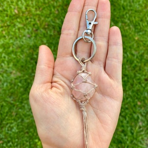 Natural Rose Quartz Crystal Key Ring
