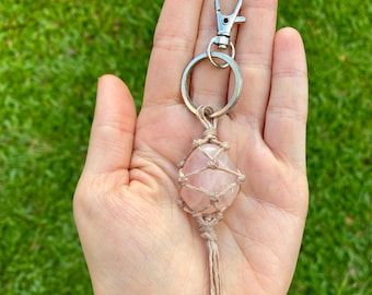 Natural Rose Quartz Crystal Key Ring