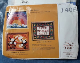 Vintage 1985 The Creative Circle Embroidery Kit Happiness is Homemade Help Wanted Live One Day At A Time