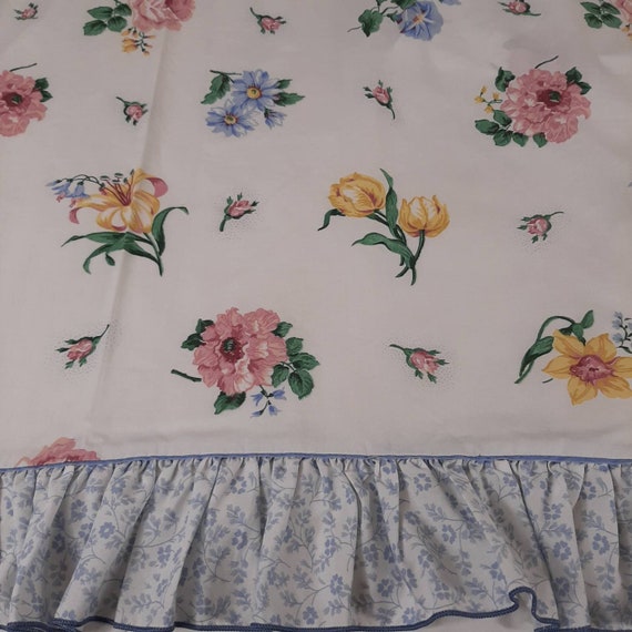 Cannon queen flat no iron sheet ruffled with blue and white Etsy