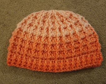 Waffle Hat - Adult Size - Coral Ombre - Crocheted