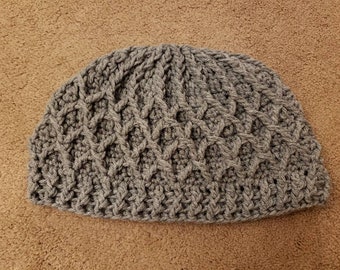 Unisex Embossed Diamonds Hat - Adult Sized - Oxford Grey - Crocheted