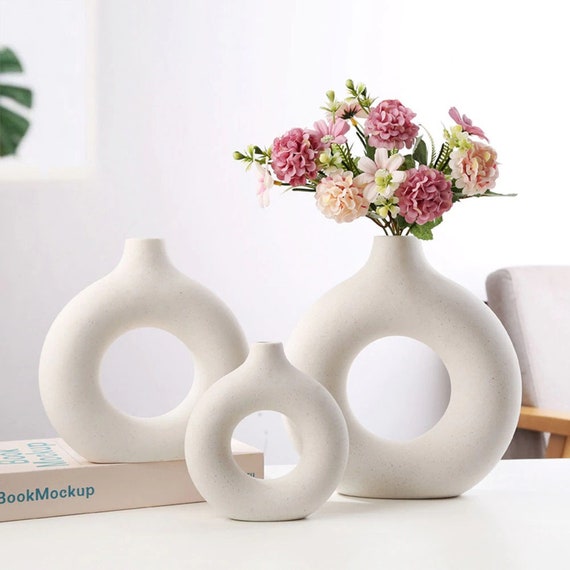 Doughnut Vase Nordic Modern Ring Shape Ceramic Donuts Flower Etsy
