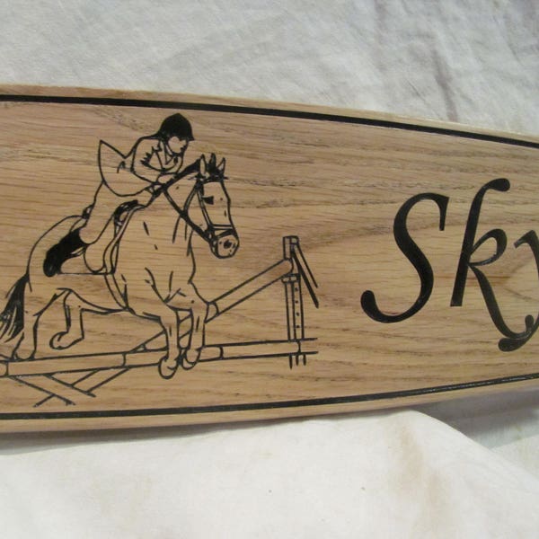 130x300x12mm 5 1/4x12x1/2" Oak Wood Horse Stable Sign / Plaque  with Motif.