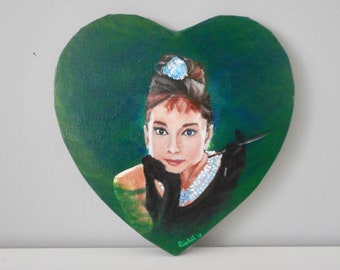 Pintura acrílica original corazón en forma de Audrey Hepburn adaptado arte acrílico en lienzo color único regalo para ella