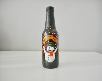 Christmas decoration snowman hand painted bottle christmas greeting decor "Merry Christmas" acrylic art home decoration unique handmade gift