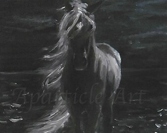 Original oil painting Black horse night wall artwork fine art animals horses online home room decor gallery decoration