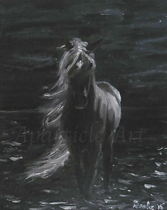 Original Oil Painting Black Horse Night Wall Artwork Fine Art Etsy