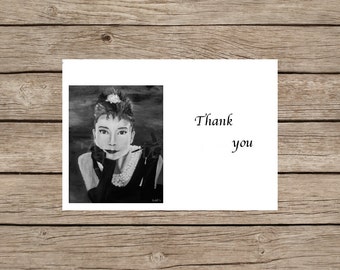Audrey Hepburn Thank You DIY label card print design tag black and white "Breakfast at Tiffany's template prints direct download monochrome
