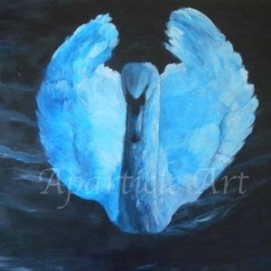 Original acrylic painting Mute Swan blue white black artwork image 1