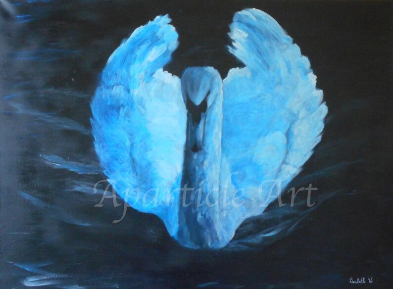 Original acrylic painting Mute Swan blue white black artwork image 1